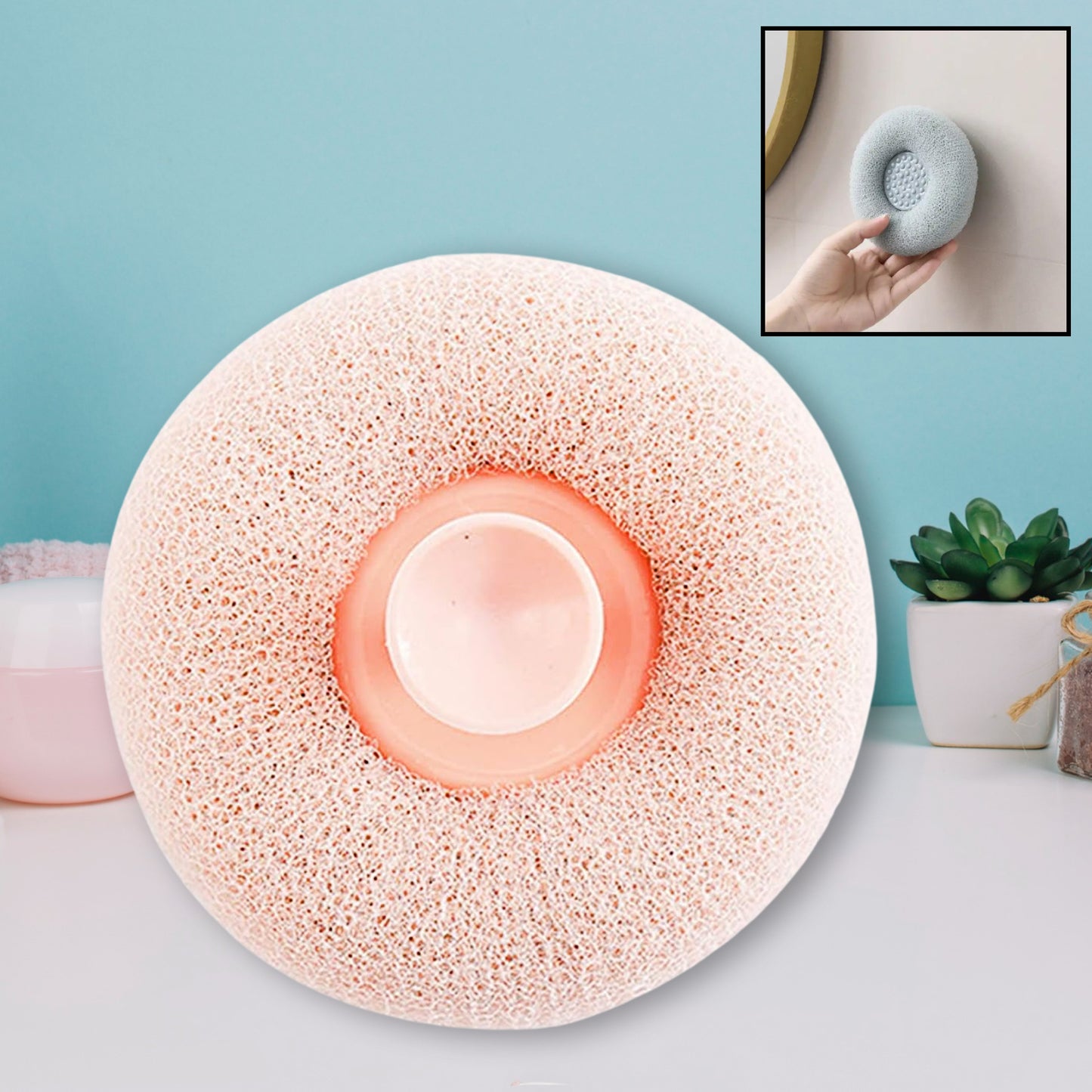 Wukusy super soft bath sponge with flower design and suction cup, ideal for exfoliating and massaging during shower or bath.