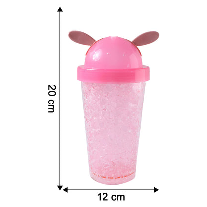 Wukusy cute bunny ear design tumbler sipper bottle, 500ml, with clear body and bunny ear lid, ideal for kids' drinks.