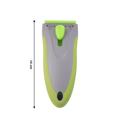 Wukusy multipurpose handheld glass surface scraper with ergonomic handle for cleaning and removing debris from glass surfaces.