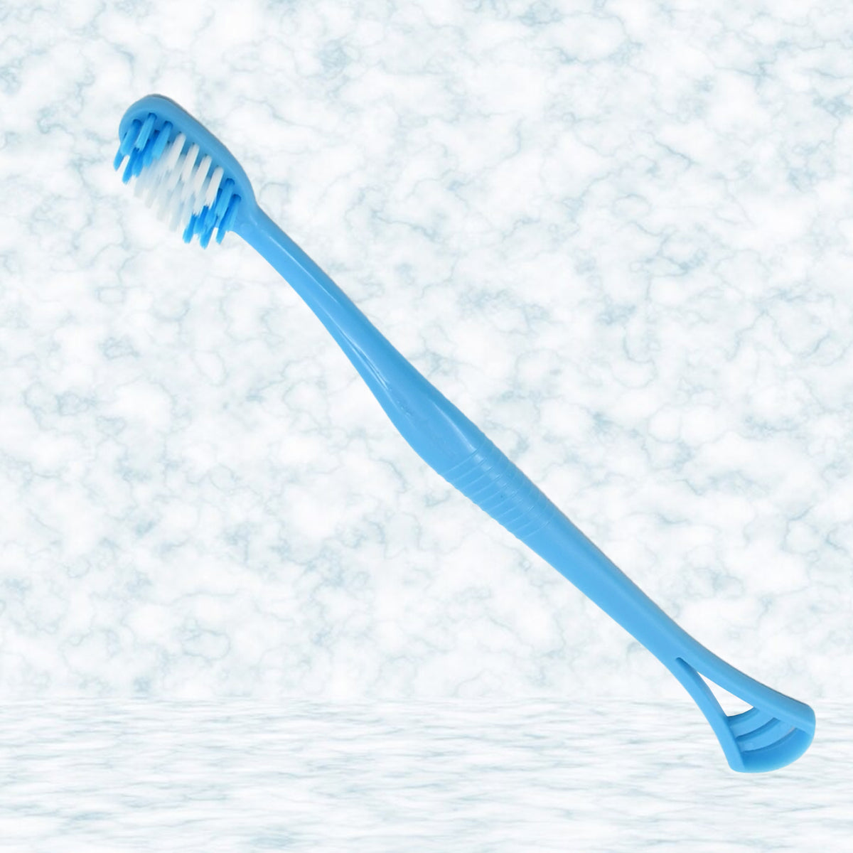 Wukusy 2-in-1 soft toothbrush and tongue cleaner with plastic cover, held in a transparent case, suitable for men, women, and kids