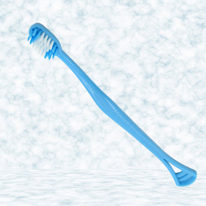 Wukusy 2-in-1 soft toothbrush and tongue cleaner with plastic cover, held in a transparent case, suitable for men, women, and kids
