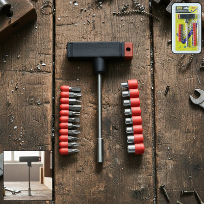 Wukusy T handle screwdriver tool kit set with multiple screwdrivers and bits, organized in a compact storage case.