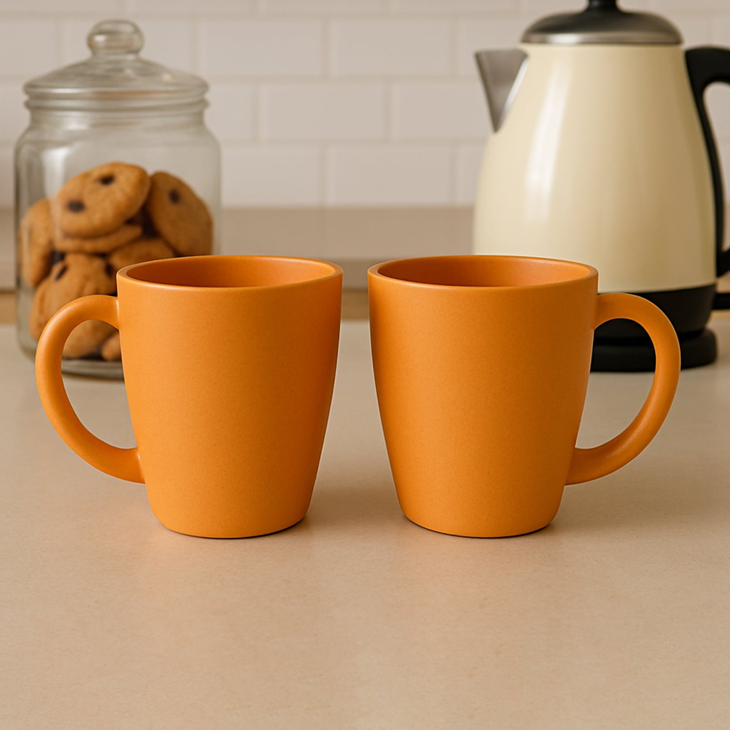 Wukusy Konvex Premium Coffee and Tea Mugs, 350ml, set of 2, ceramic with modern design, ideal for hot beverages