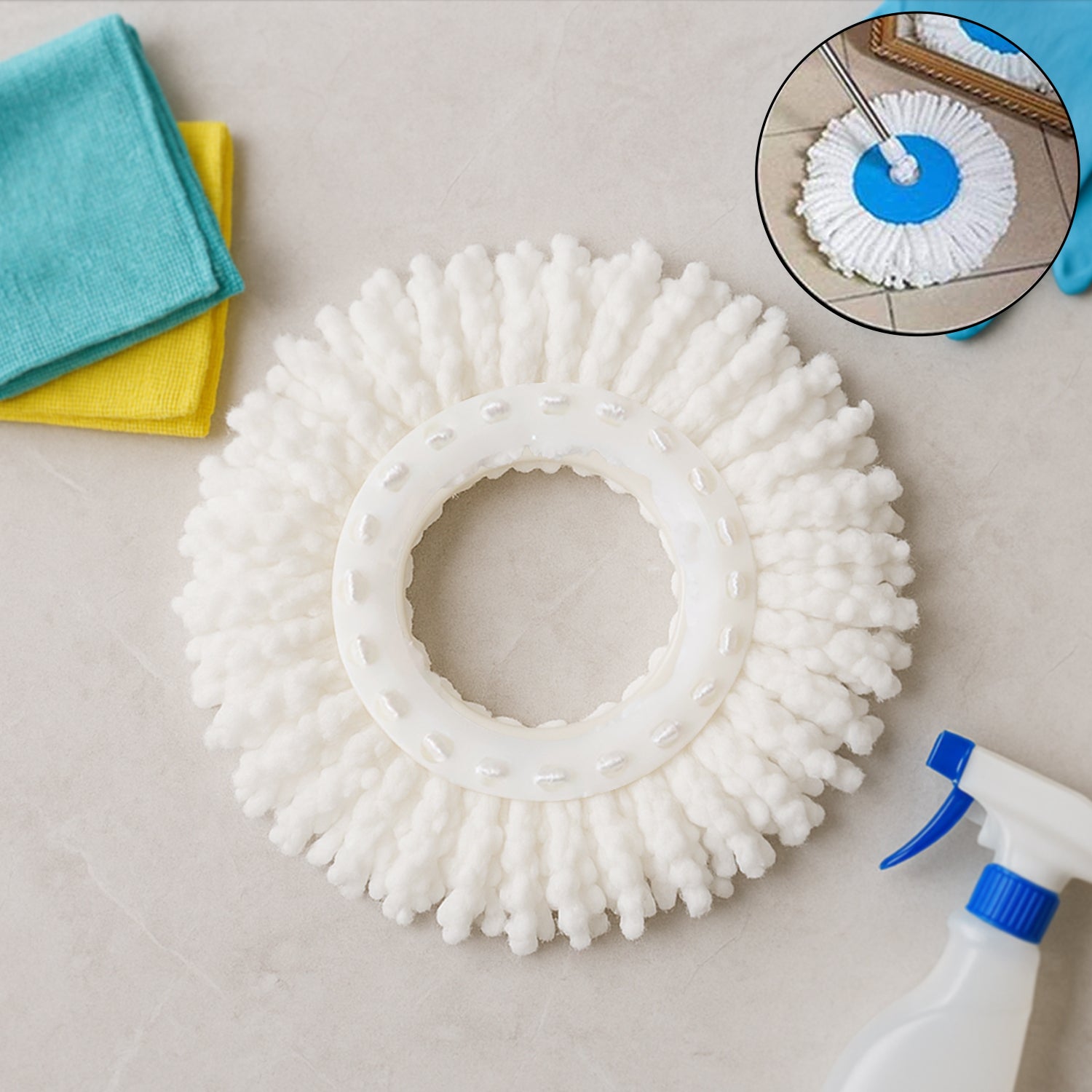 Wukusy microfiber spin mop refill head with 360° rotating design for easy cleaning and floor mopping in home improvement projects