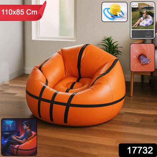 Wukusy football-shaped inflatable sofa for adults and kids, featuring a cartoon soccer ball design, 110cm x 85cm in size.