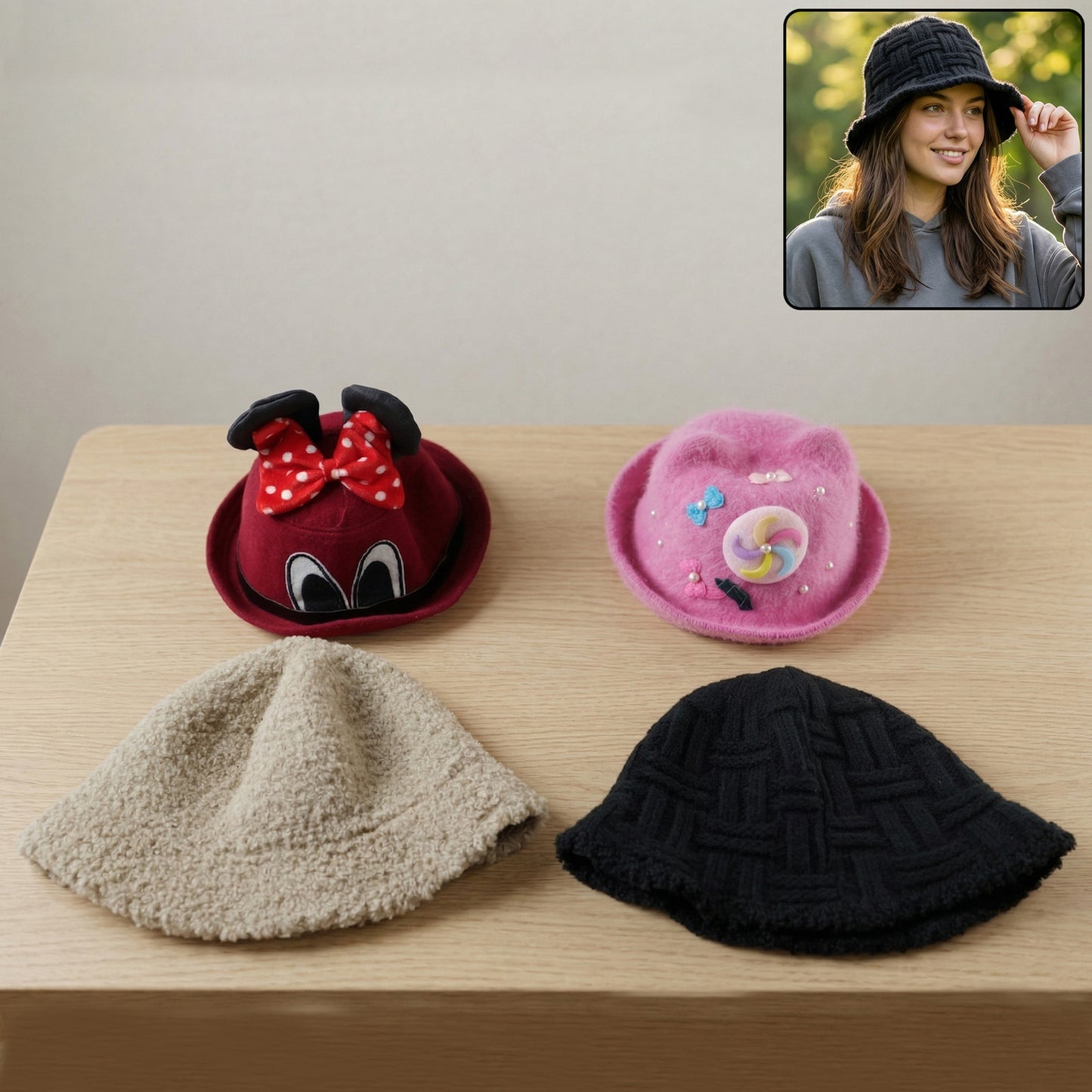 Wukusy bucket style cap for men, women, and kids in winter and summer, shown in a versatile outdoor setting.