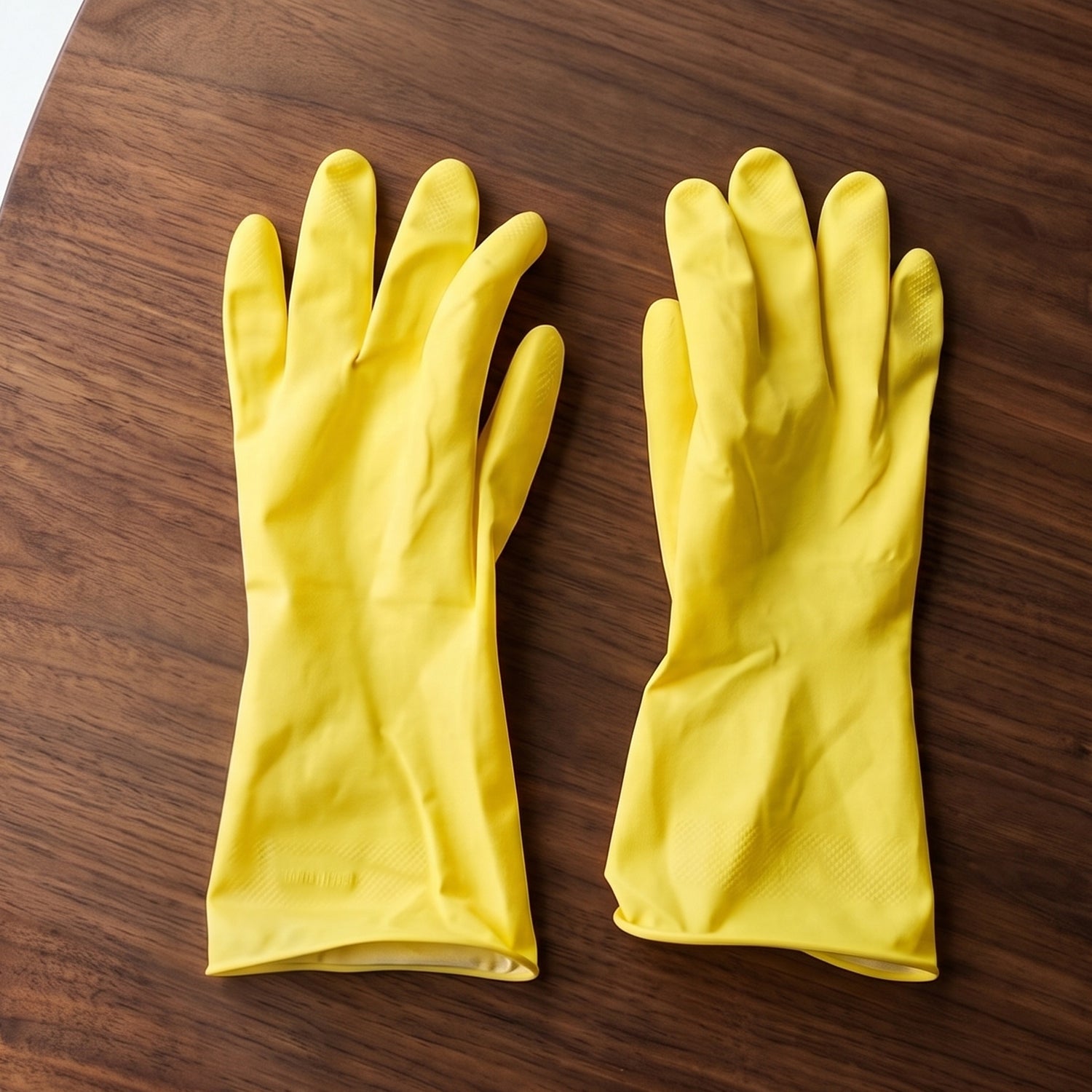 Pair of Wukusy Medium Victor Yellow Cleaning Rubber Gloves for kitchen dishwashing, reusable and durable for household cleaning tasks.