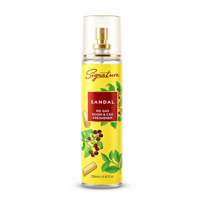 Wukusy Signature Sandal Room Car Freshener Spray 250ml bottle with sandalwood scent and sleek design.
