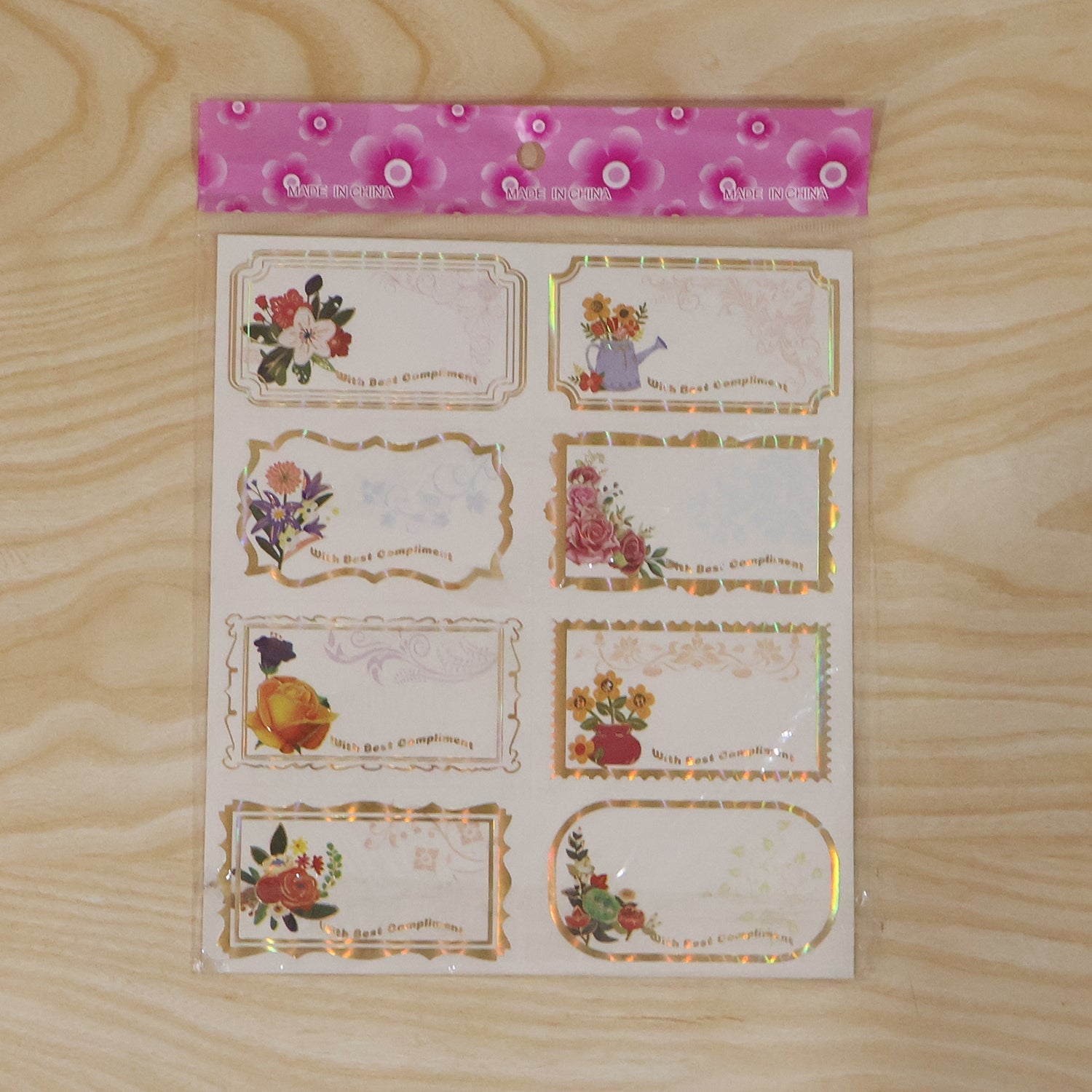 Wukusy gift tag stickers with floral foil labels, 40-piece set, featuring elegant designs for gifting and compliments.
