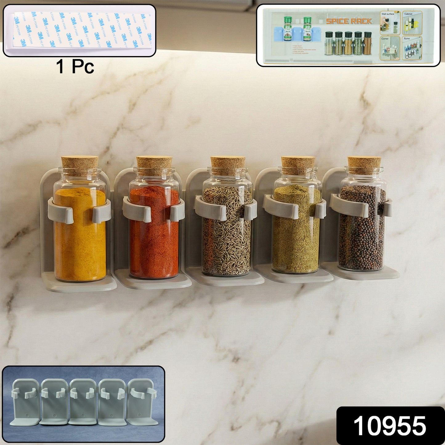 Wall-mounted Wukusy adjustable spice rack organizer with multiple shelves for kitchen storage and easy access to spices.