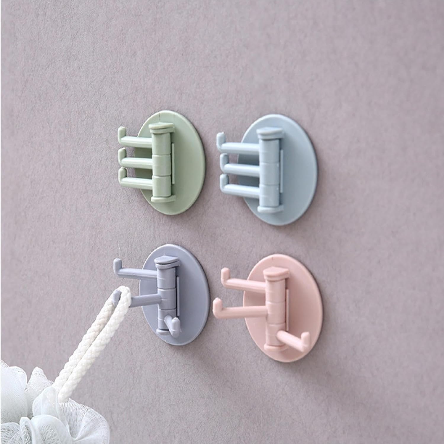 Wukusy 4142 sticky household hook with three rotatable hooks, foldable design, suitable for bathroom, kitchen, or office use