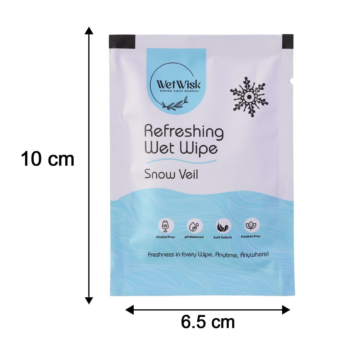 Wukusy Snow Veil refreshing wet wipes for face, body, and hands, showing the single pack with moist cleansing cloths.