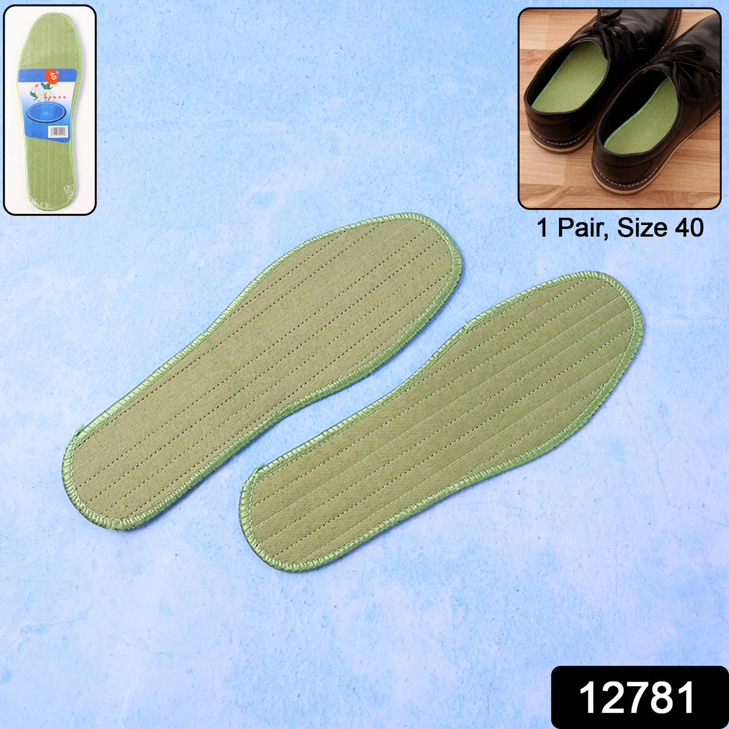 Wukusy premium comfort shoe insoles in size 40, designed for daily foot support, with a mixed pattern design shown in the image.