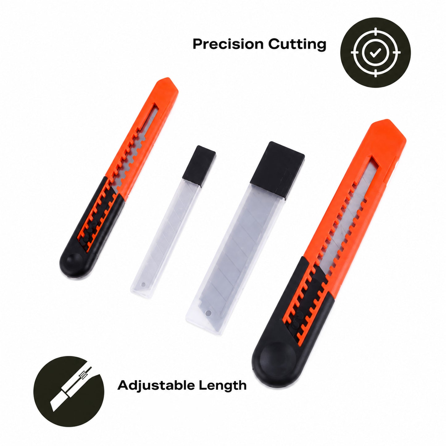 Wukusy utility knife set with durable blades for precise cutting, displayed with multiple knives and blades on a white background.