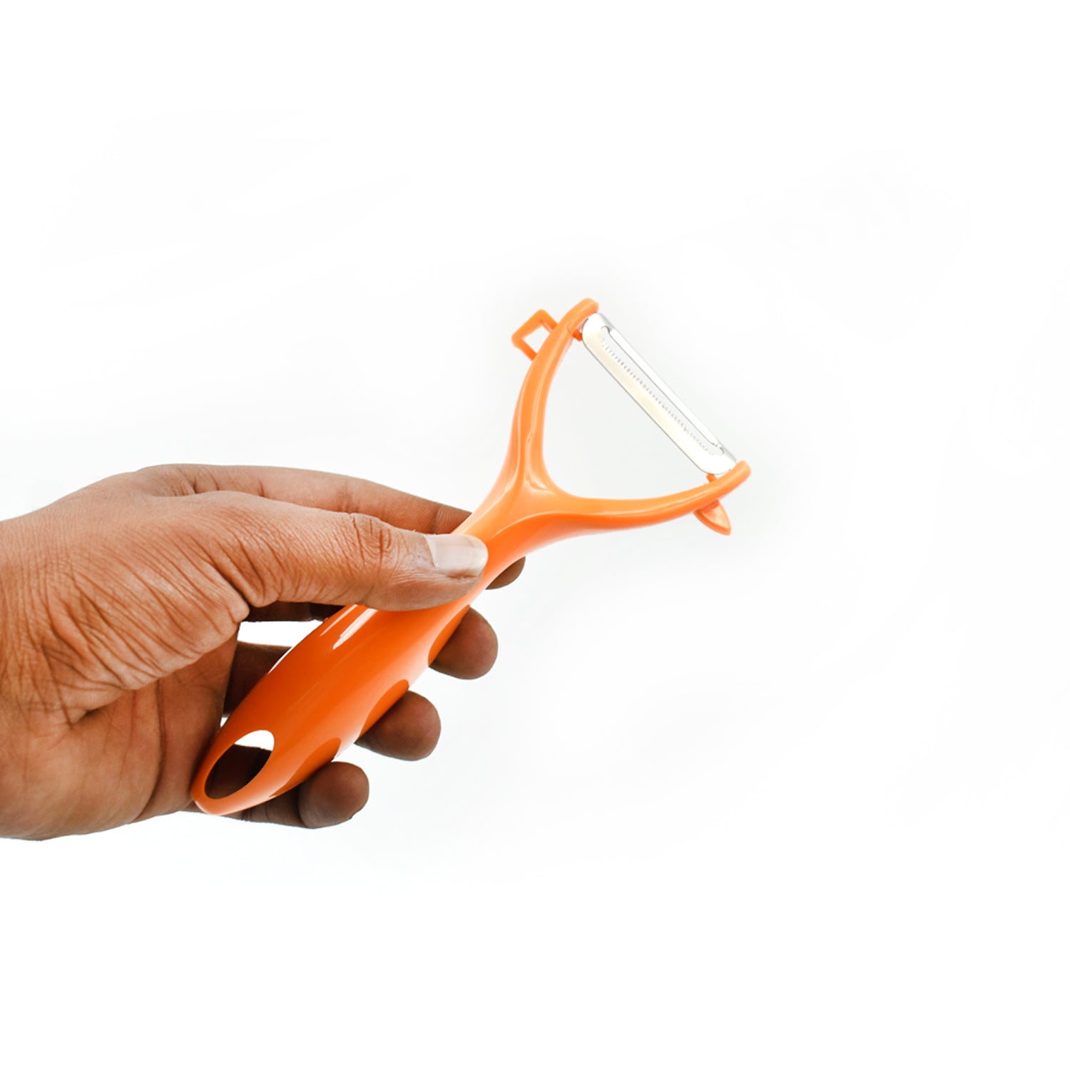 Wukusy vegetable and fruit peeler for kitchen use, with ergonomic handle and stainless steel blade for peeling vegetables and fruits.