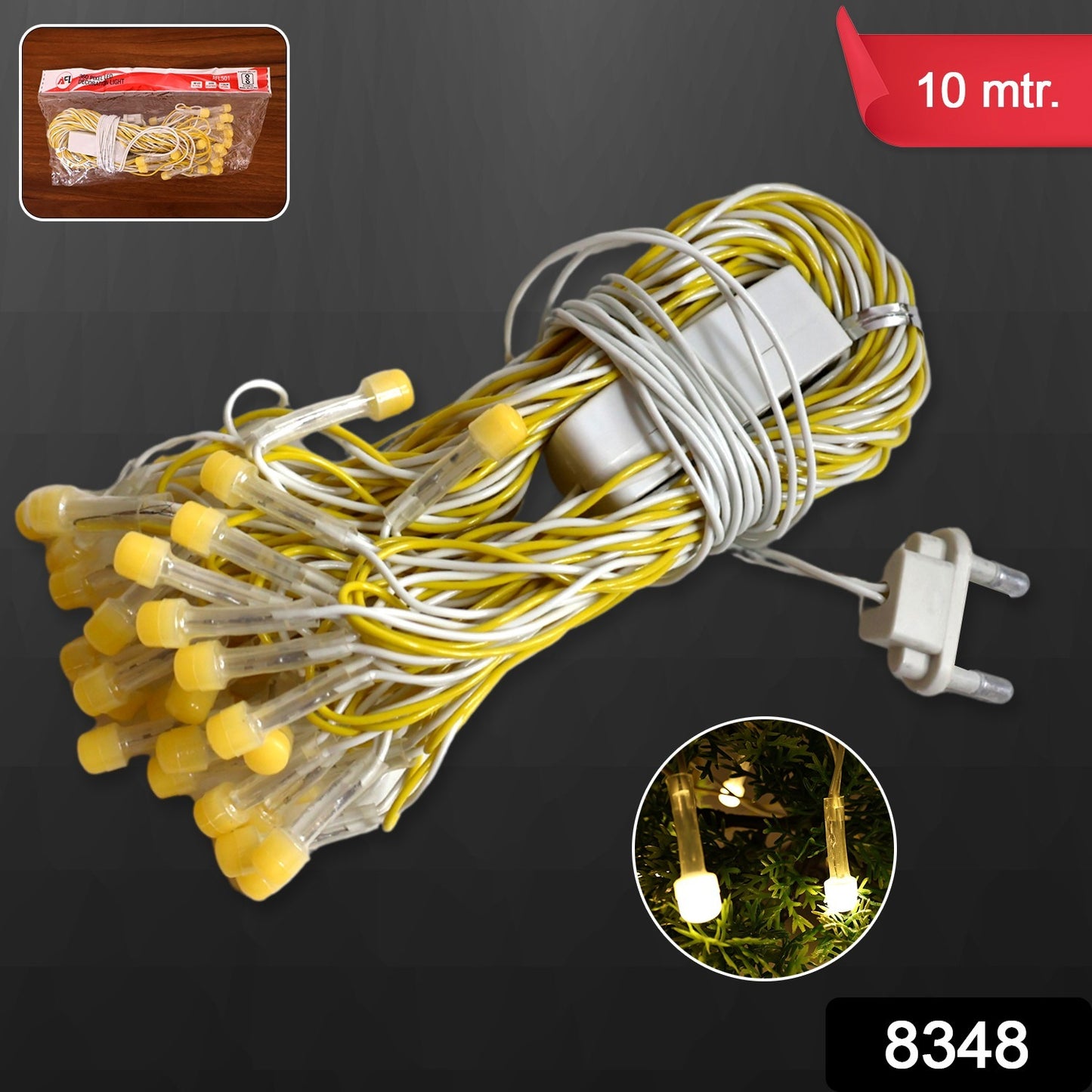 Wukusy 10-meter LED decorative string fairy lights for home decor, glowing warm white with multiple small bulbs on a flexible wire.