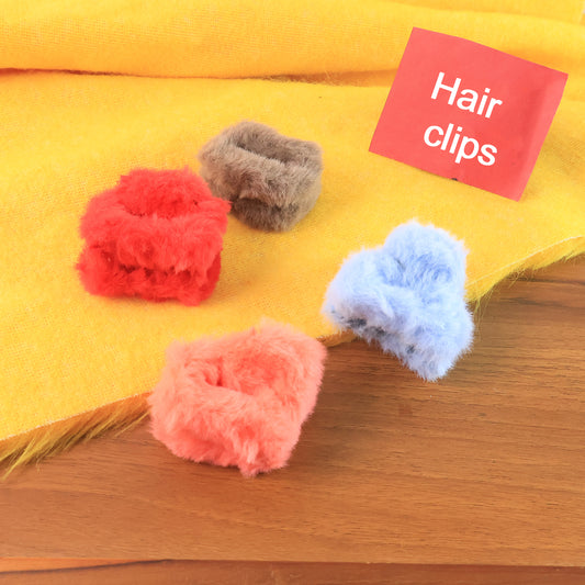 Set of 12 Wukusy small plastic fluffy hair claw clips, perfect for securing hair with a colorful, textured hair accessory.