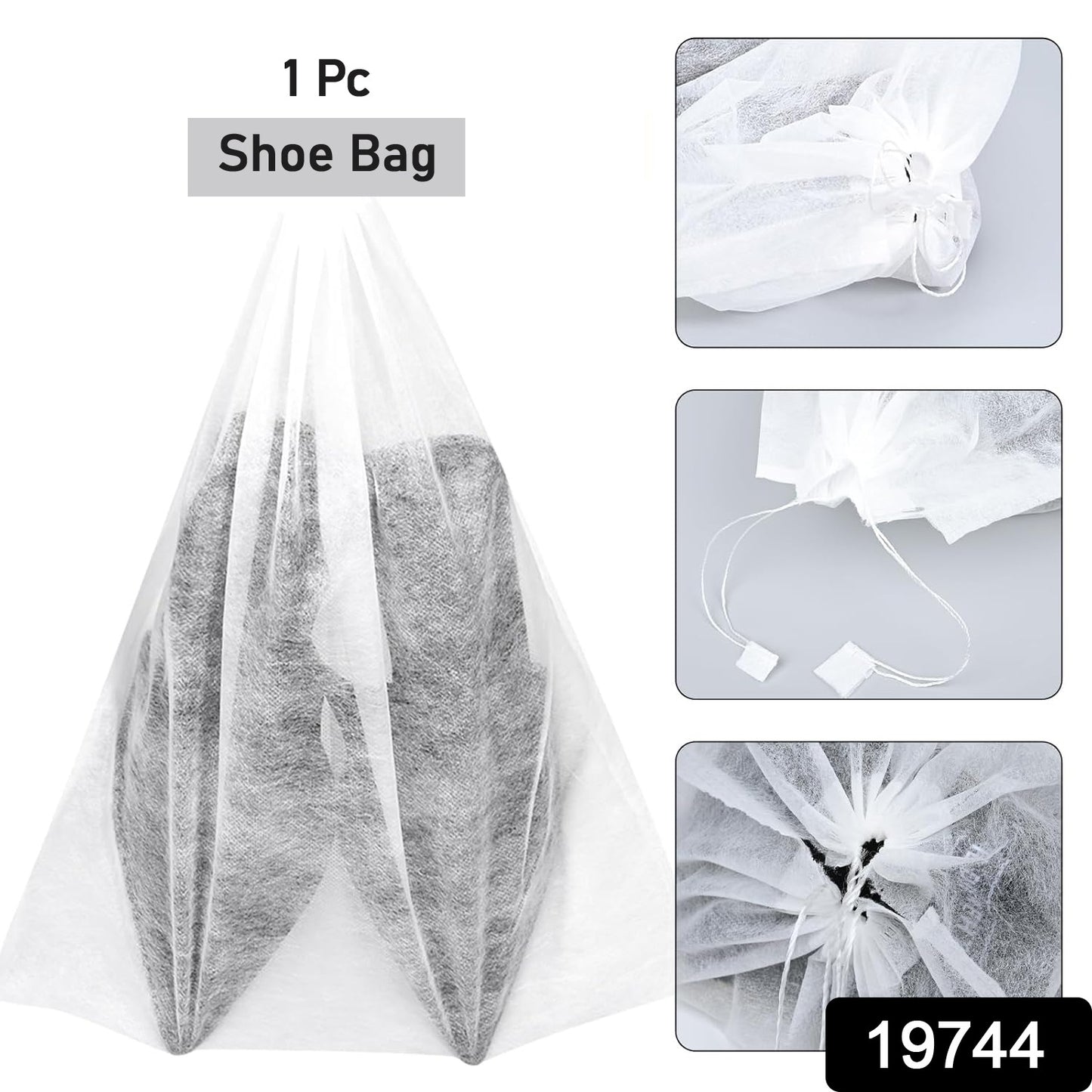 Wukusy non-woven drawstring shoe storage bag in white, 48x31 cm, designed for organizing shoes at home.