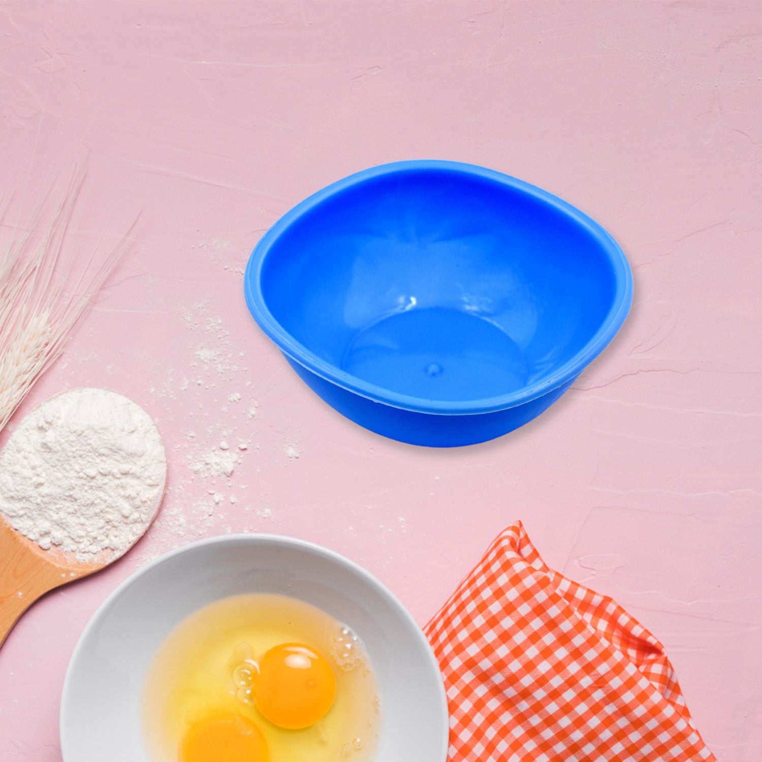 Set of three Wukusy BPA-free plastic bowls for cereal, salad, and more, microwave and dishwasher safe in a home kitchen setting.