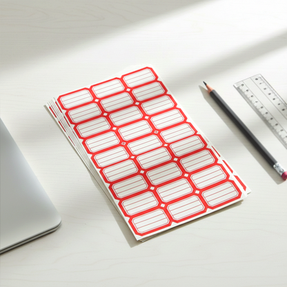 50 sheets of Wukusy self-adhesive label stickers with colorful, blank labels for organization and labeling tasks.