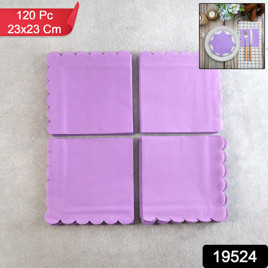 Lilac scalloped disposable paper napkin from Wukusy, 23x23 cm, set of 120, ideal for home and kitchen use