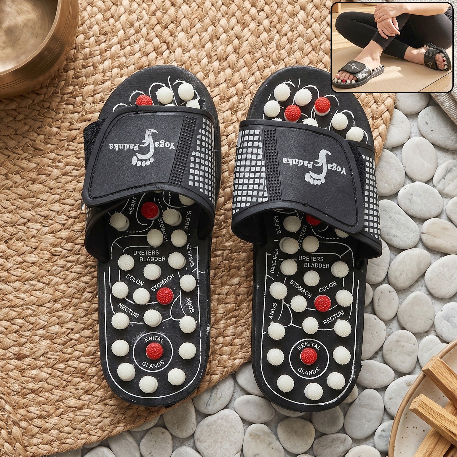 Pair of Wukusy acupressure foot massage slippers with reflexology nodules, size 8, designed for soothing foot relaxation.