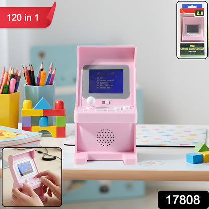 Wukusy mini retro arcade gaming console with colorful buttons and screen, featuring 120 built-in classic arcade games.
