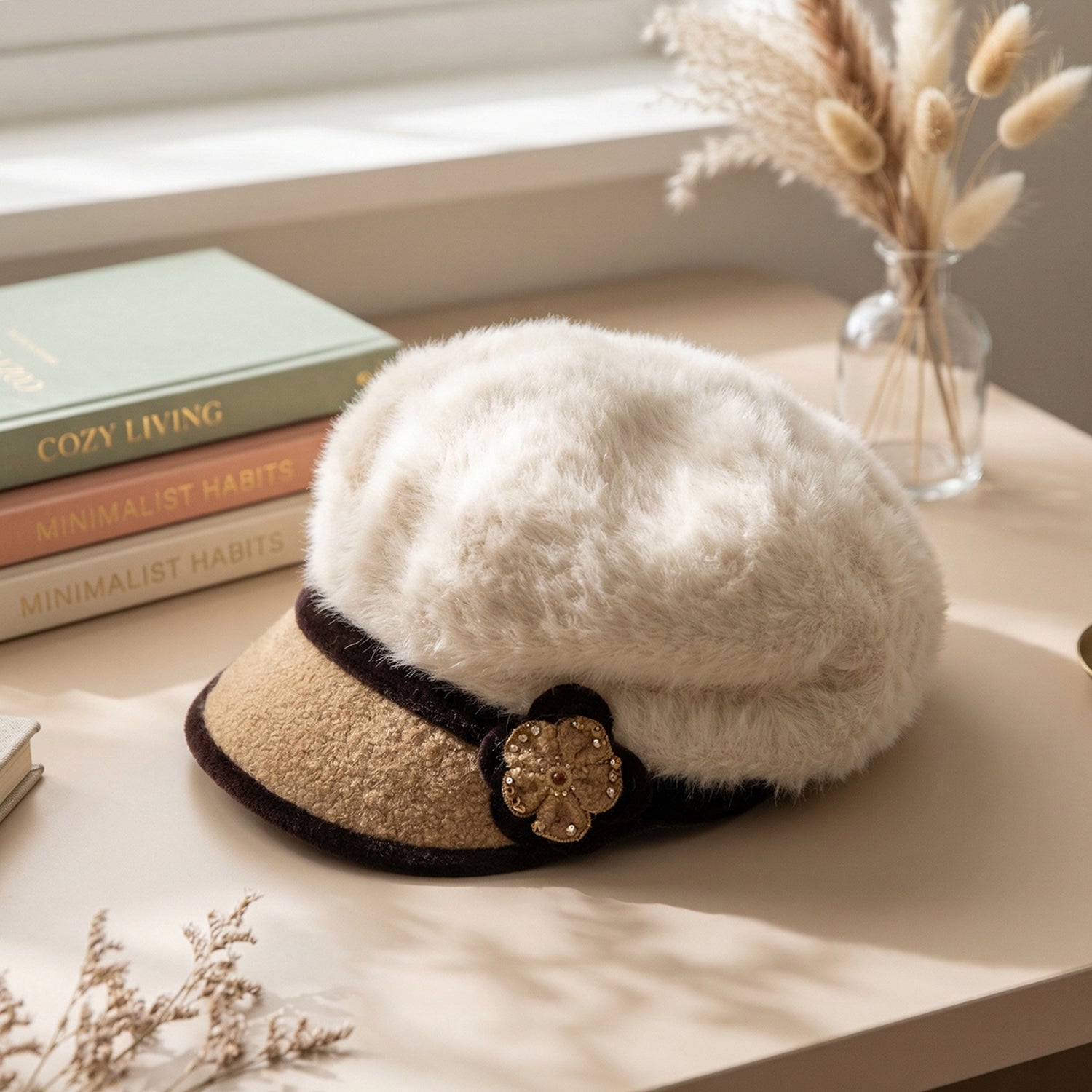 Wukusy designer cap featuring stylish mixed winter and summer fabric designs, displayed on a flat surface.
