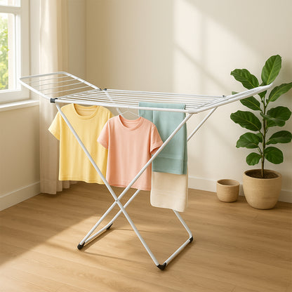 Wukusy big foldable butterfly clothes drying stand with wide wings for outdoor or indoor laundry drying, durable and space-saving design.