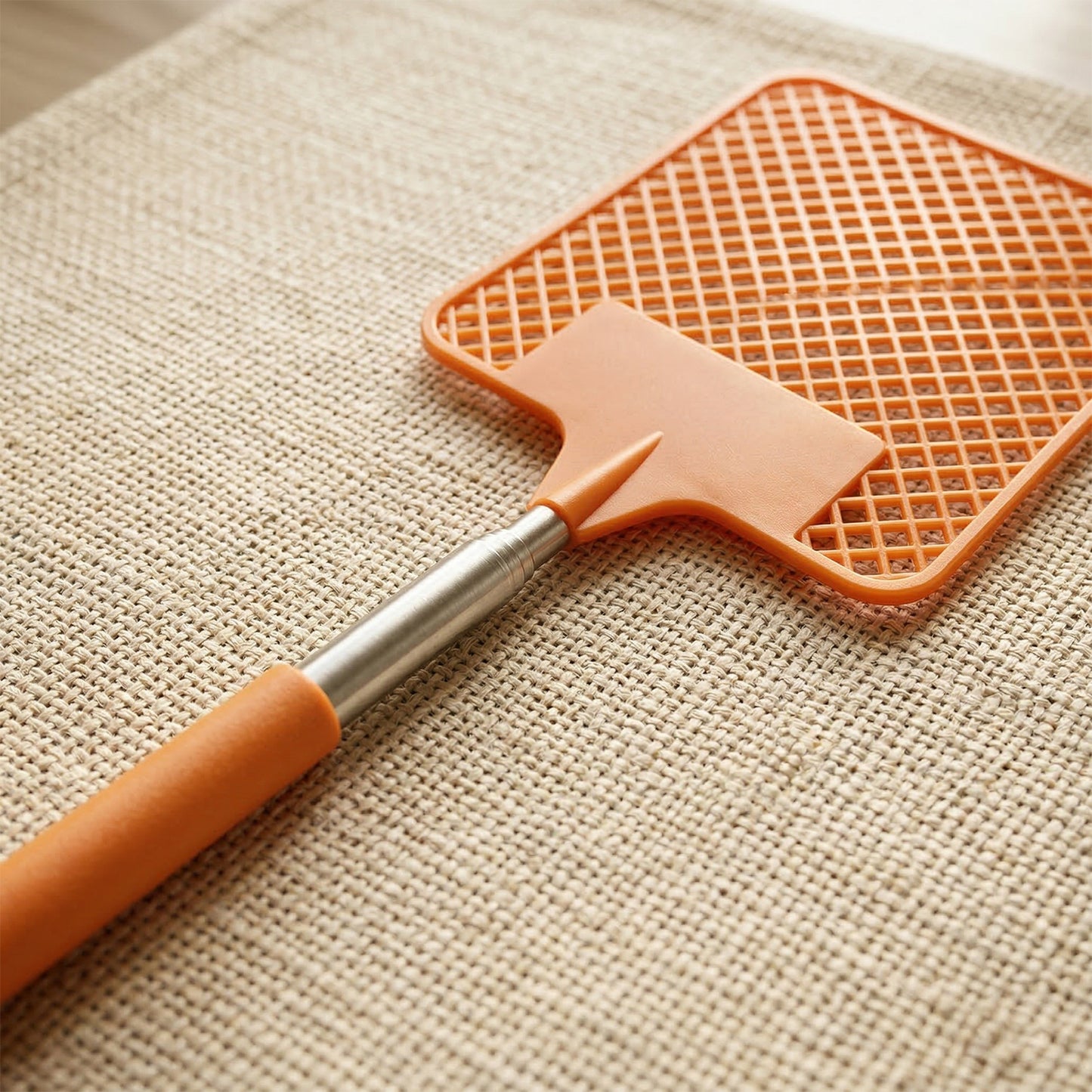 Wukusy plastic fly swatter with extendable 63 cm handle, designed for easy pest control and outdoor use.