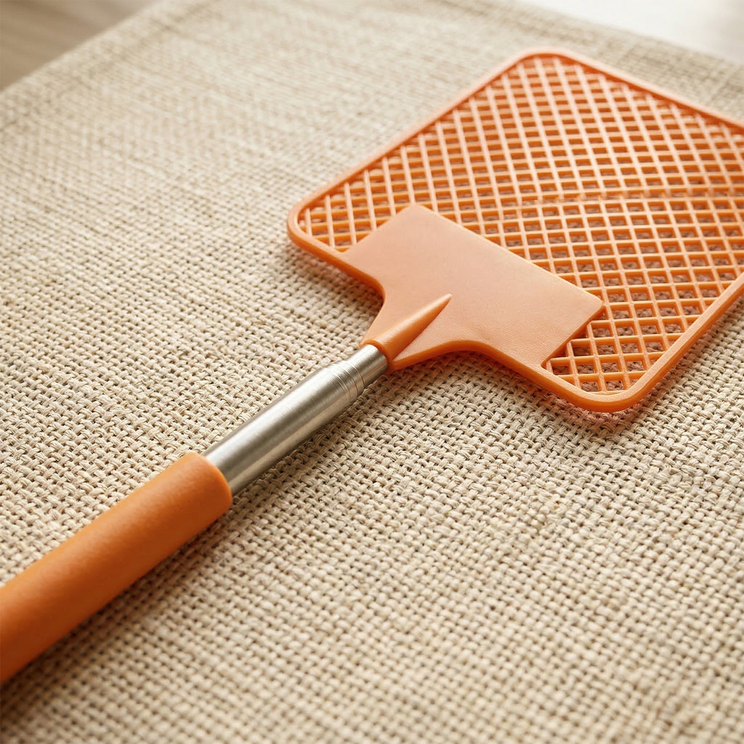Wukusy plastic fly swatter with extendable 63 cm handle, designed for easy pest control and outdoor use.