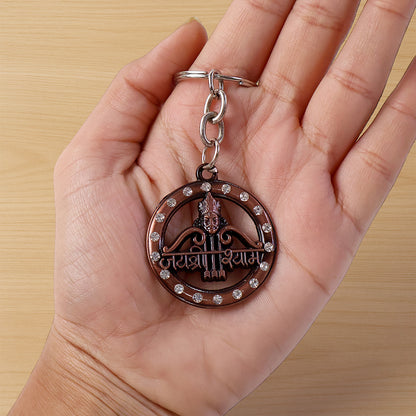 Decorative metal Jai Shree Shyam keychain from Wukusy, featuring intricate design and craftsmanship, ideal for key organization.