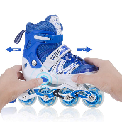 Wukusy 7554 inline skates with LED flashing wheels, adjustable length, high-quality design, perfect for outdoor skating fun.