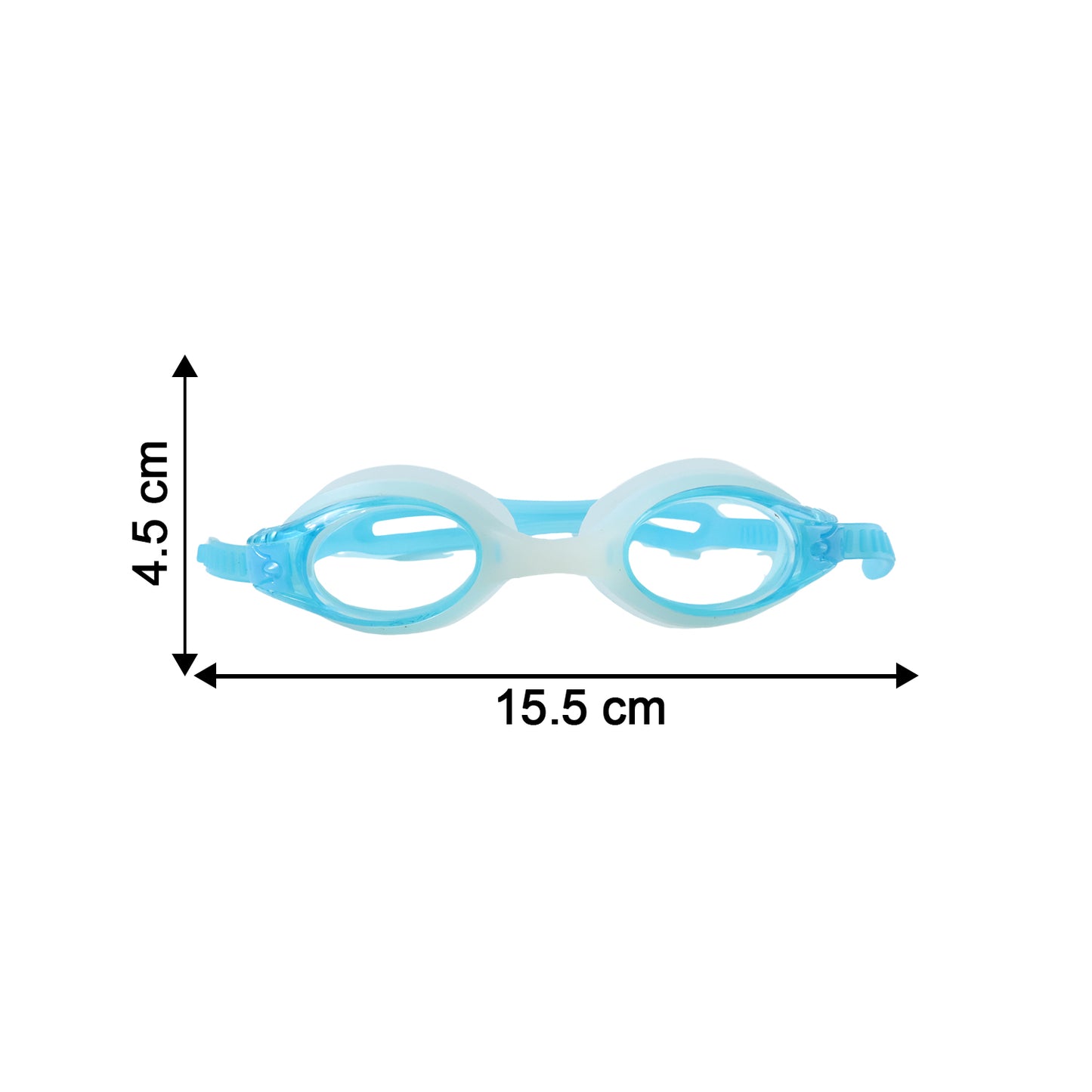 Children's swimming goggles by Wukusy with clear vision and waterproof design, shown in transparent frame on a child.