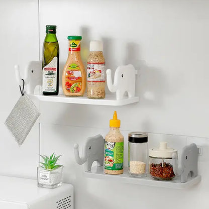 Wukusy elephant-shaped wall-mounted storage shelf for kitchen, bathroom, or bedroom organization, featuring a cute, multifunctional design.