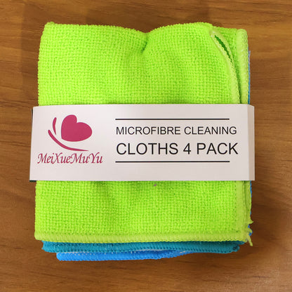 Set of four Wukusy microfiber cleaning cloths, 28x29 cm, with soft, absorbent fabric for cleaning surfaces and screens.