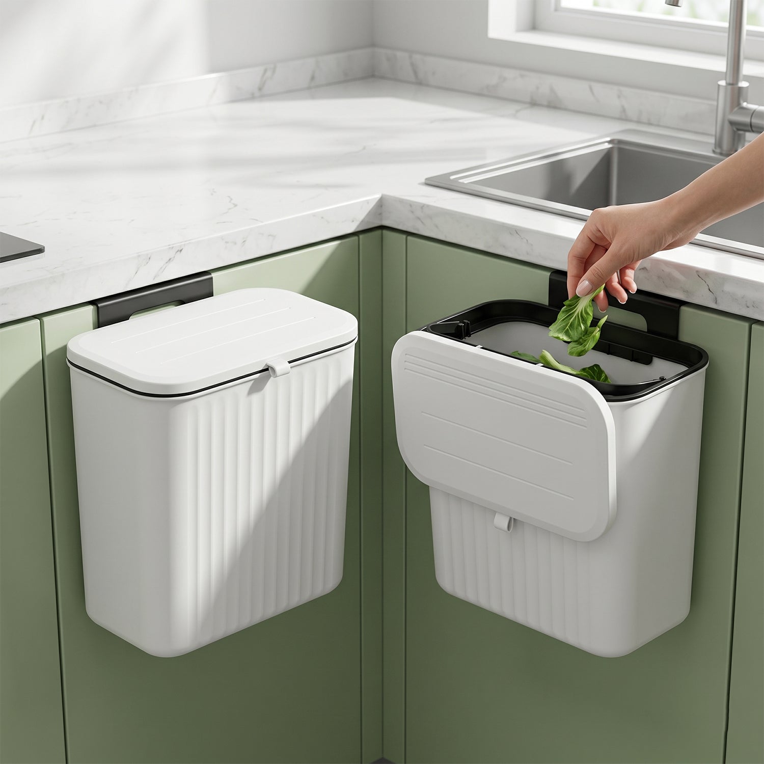 Wukusy portable plastic kitchen dustbin, compact trash bin measuring 25x22 cm with a sleek design for waste disposal.