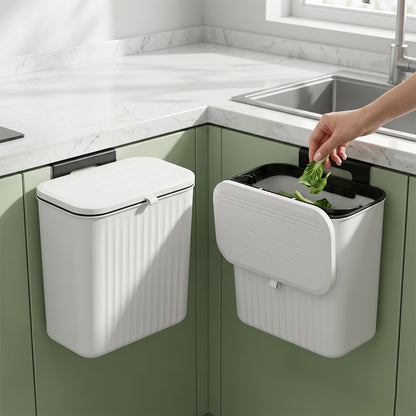 Wukusy portable plastic kitchen dustbin, compact trash bin measuring 25x22 cm with a sleek design for waste disposal.