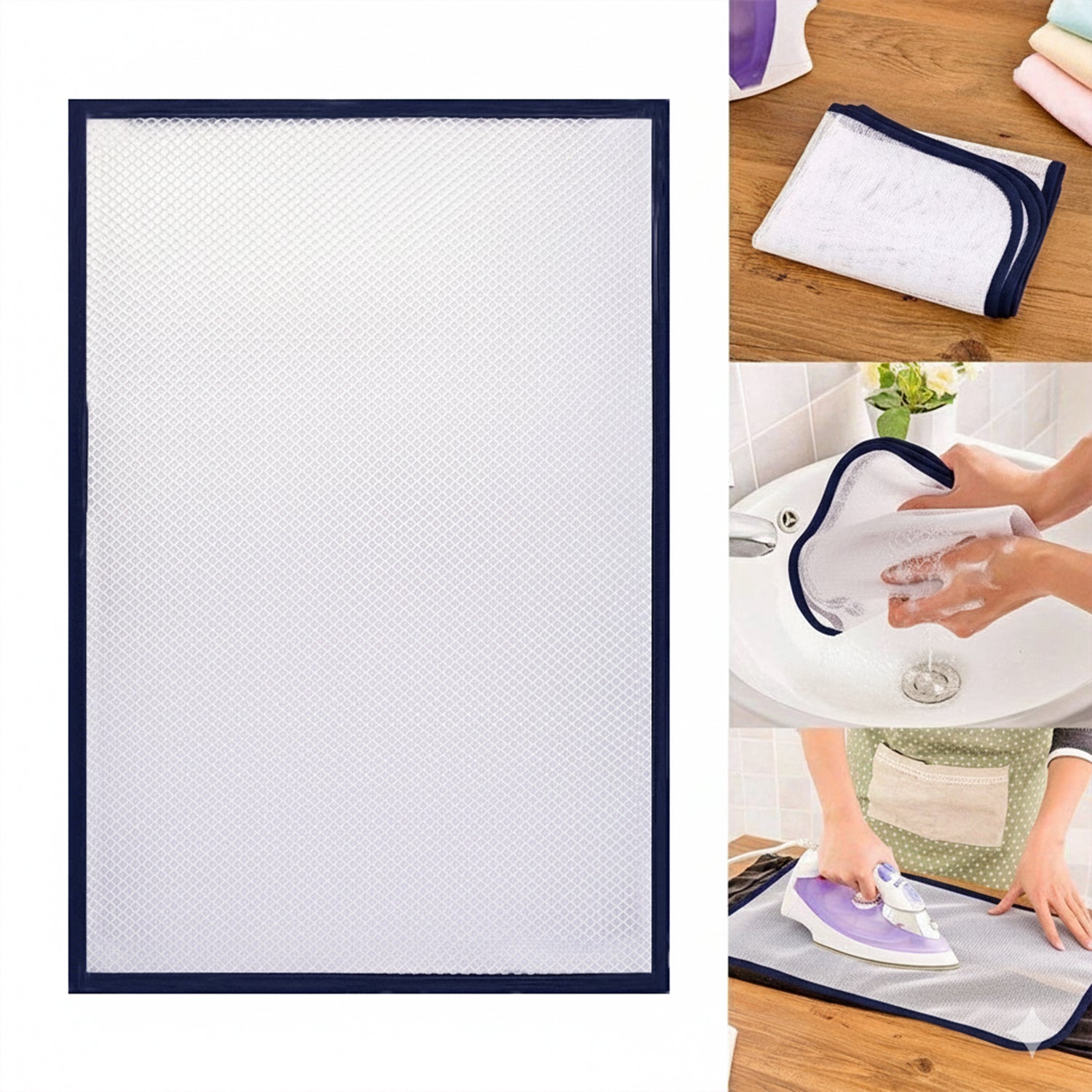 Wukusy heat-resistant ironing mesh press cloth in 65x40 cm laid flat, designed to protect fabrics during ironing.
