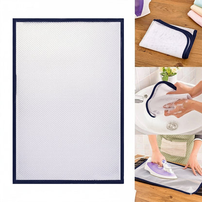 Wukusy heat-resistant ironing mesh press cloth in 65x40 cm laid flat, designed to protect fabrics during ironing.