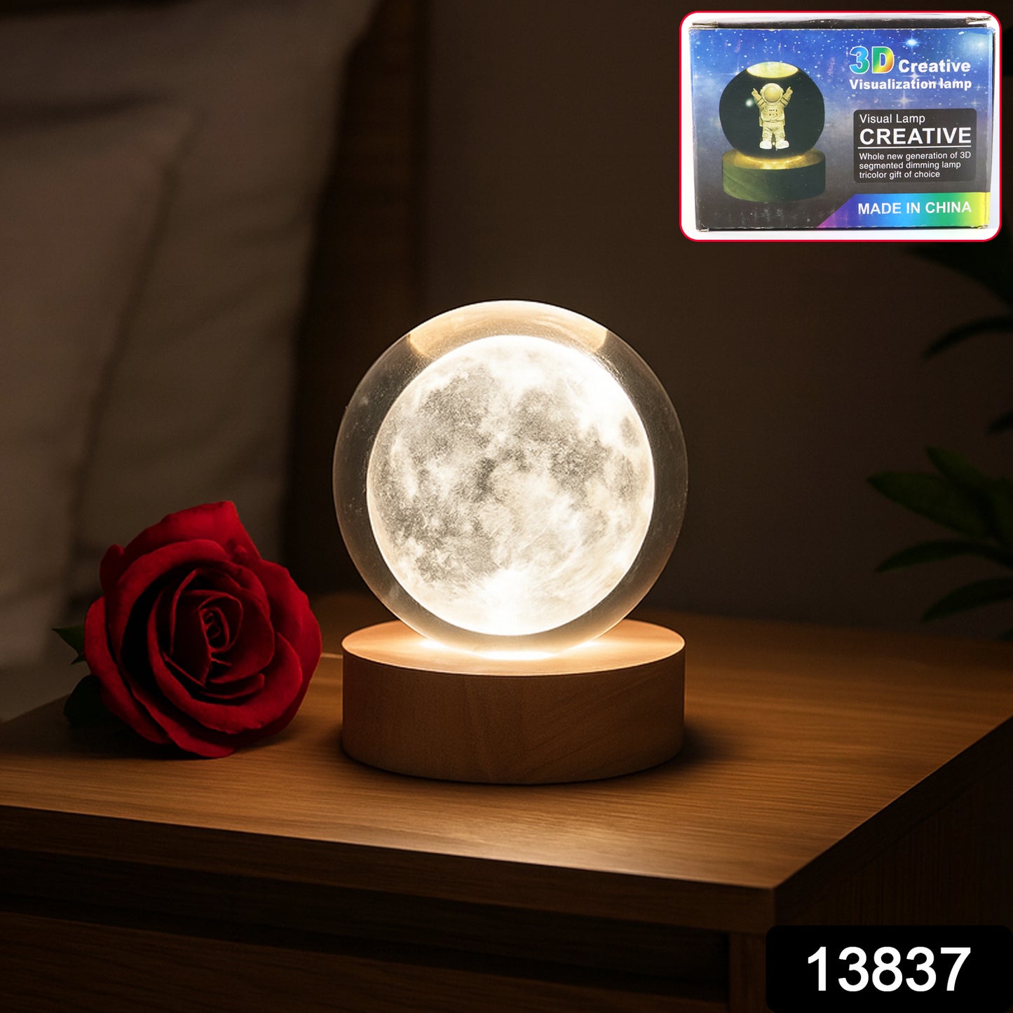 Wukusy 3D crystal ball lamp with base, decorative home decor piece featuring intricate 3D light design on a sleek base