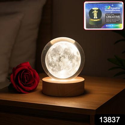 Wukusy 3D crystal ball lamp with base, decorative home decor piece featuring intricate 3D light design on a sleek base