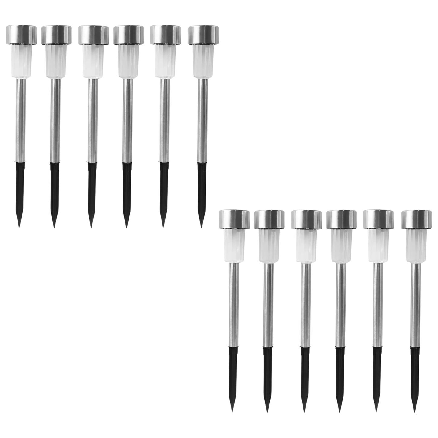 Set of 12 Wukusy solar garden lawn lamps with outdoor lighting, featuring sleek design and solar panels for eco-friendly illumination.