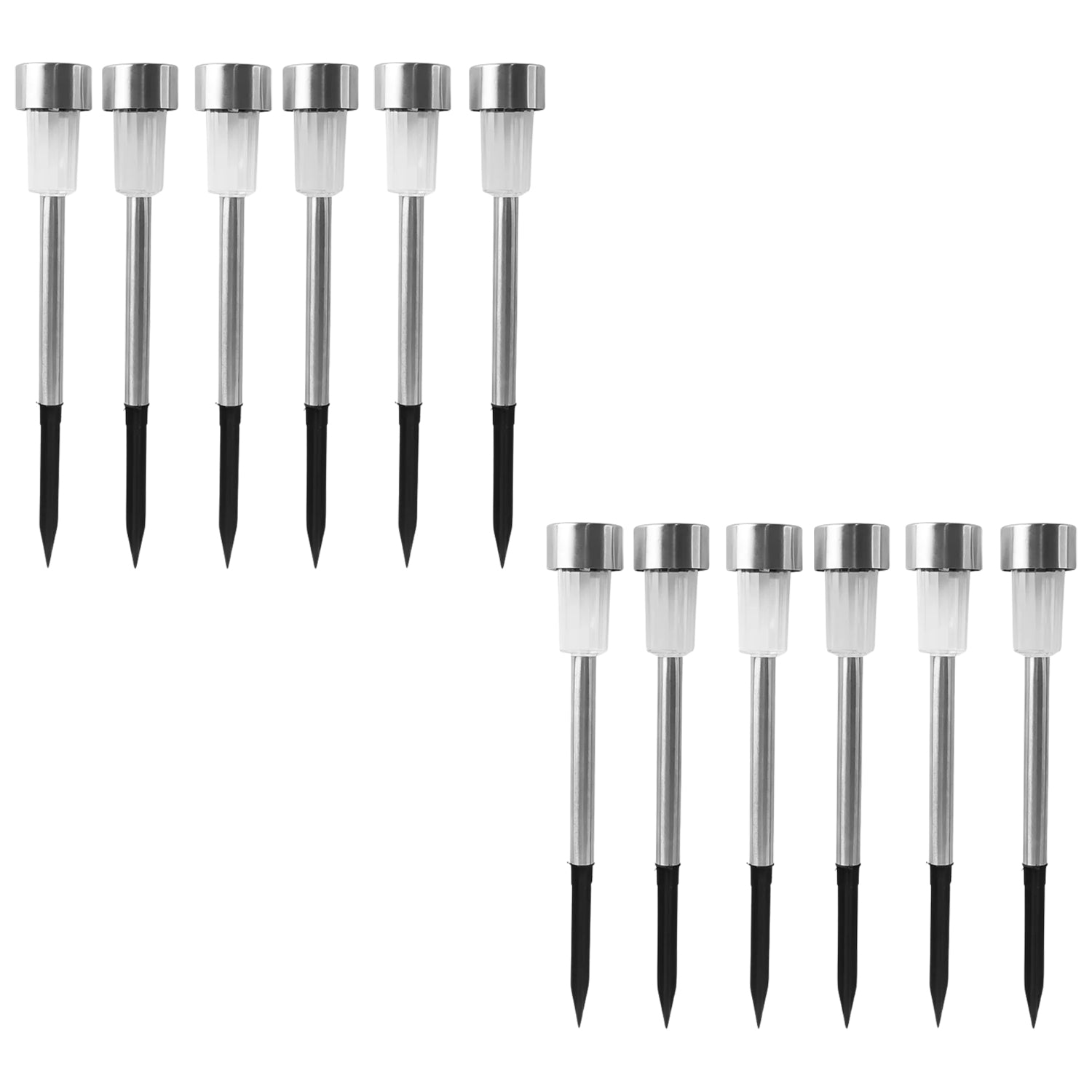 Set of 12 Wukusy solar garden lawn lamps with outdoor lighting, featuring sleek design and solar panels for eco-friendly illumination.