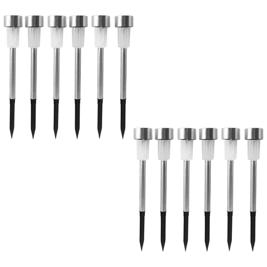 Set of 12 Wukusy solar garden lawn lamps with outdoor lighting, featuring sleek design and solar panels for eco-friendly illumination.