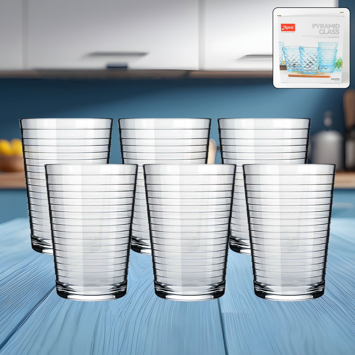 Wukusy Apex Pyramid Ringo plastic glass, 300ml, crystal-clear tumbler for home and kitchen use, durable and stylish.