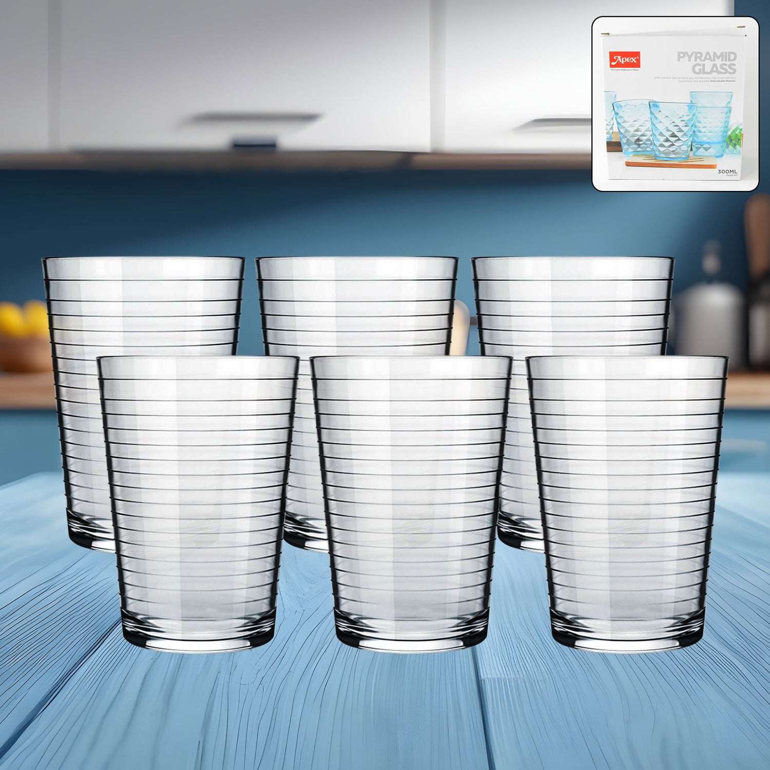 Wukusy Apex Pyramid Ringo plastic glass, 300ml, crystal-clear tumbler for home and kitchen use, durable and stylish.