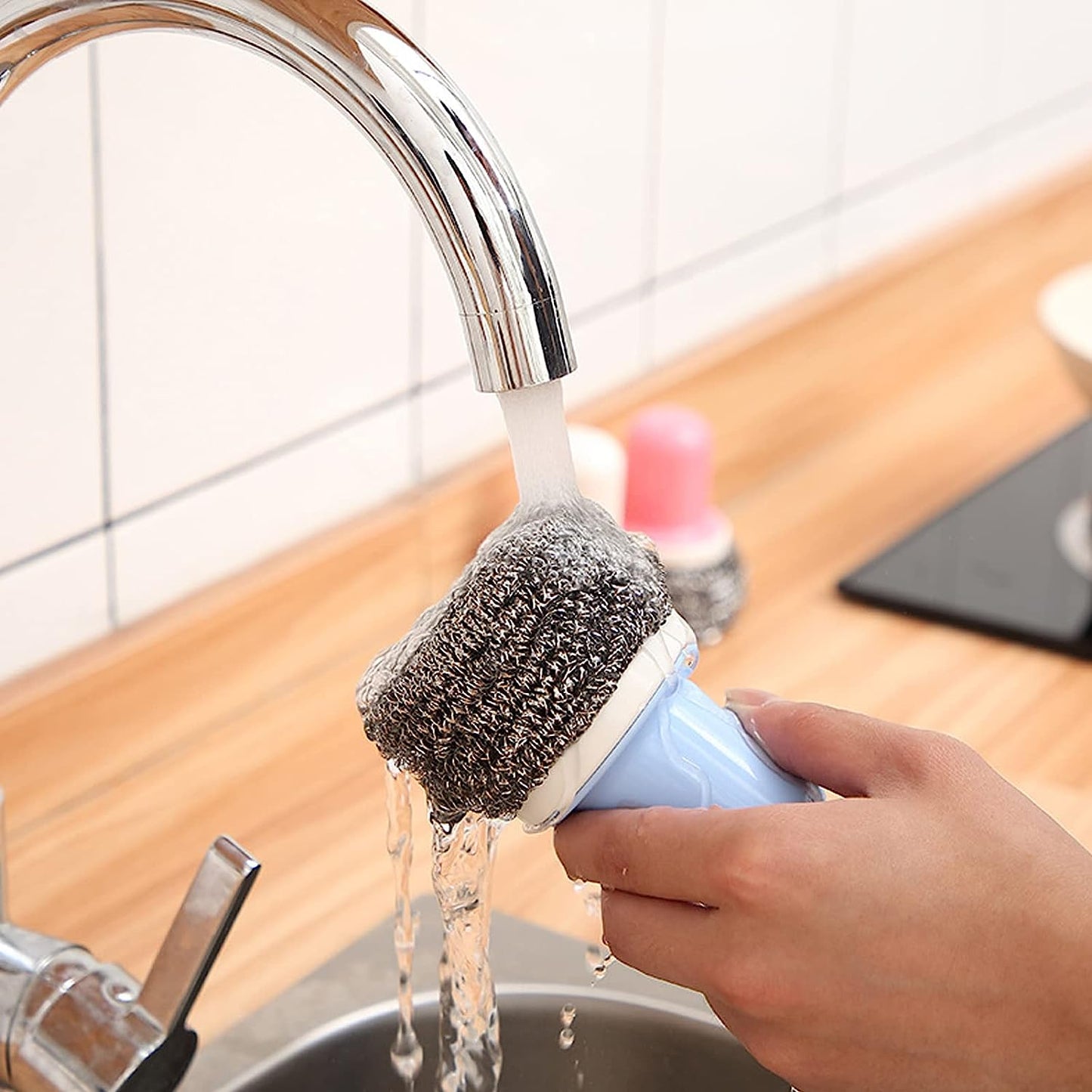 Wukusy 5214 dish brush, a multifunctional palm scrub brush for dishes, pots, pans, and kitchen cleaning tasks in household use