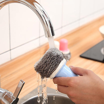 Wukusy 5214 dish brush, a small multifunctional palm scrubber for dishes, pots, pans, and kitchen cleaning.