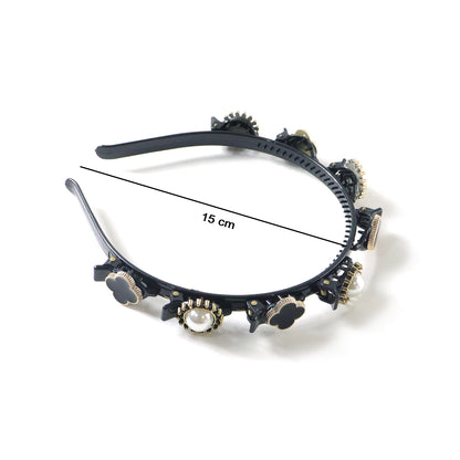 Stylish black and gold finish decorative headband by Wukusy, featuring a sleek, elegant hair band design.